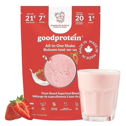 Good Protein Vegan Plant-based Protein Powder 100% Natural, Non-GMO, Dairy-free, Gluten-free, Soy-free, No Added Sugar and Nothing Artificial. Strawberries & Cream All-in-One Shake 440 grams