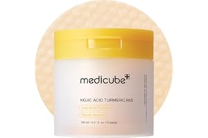 medicube Kojic Acid Turmeric Clarifying Toner Pad for Troubled Skin & Use After Spot Care, Soothing & Calming with Kojic Acid, Turmeric, Niacinamide & Glycolic Acid, Korean Skin Care, 70 Pads, 1 Pack