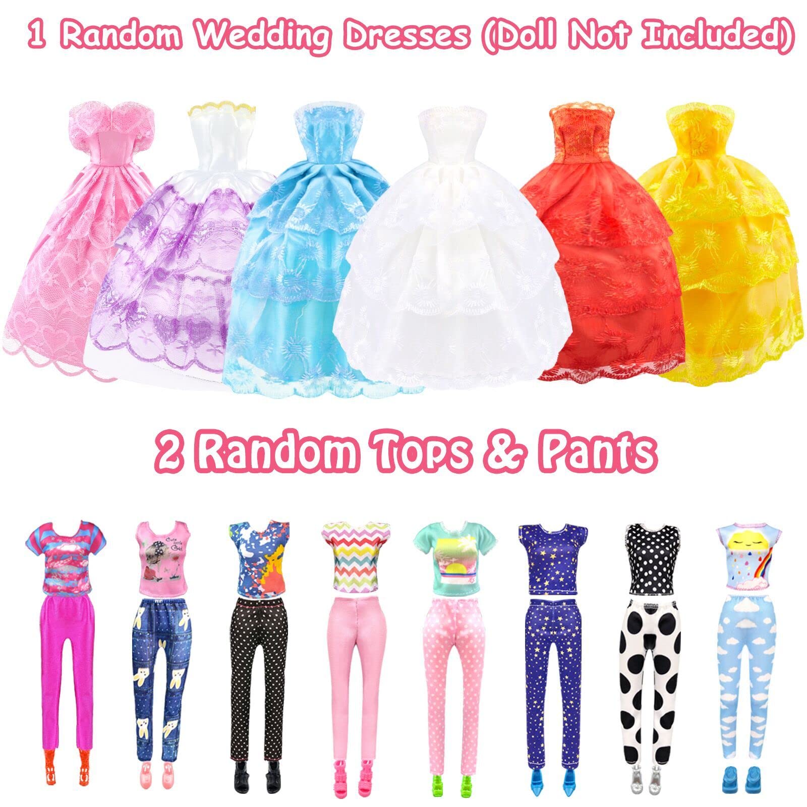 84 Pack Doll Clothes and Accessories with Doll Closet for 11.5 Inch Doll Fashion Design Kit Girl Including Wedding Dress Fashion Dress Outfits Tops and Pants Shoes Hangers Bags Necklaces