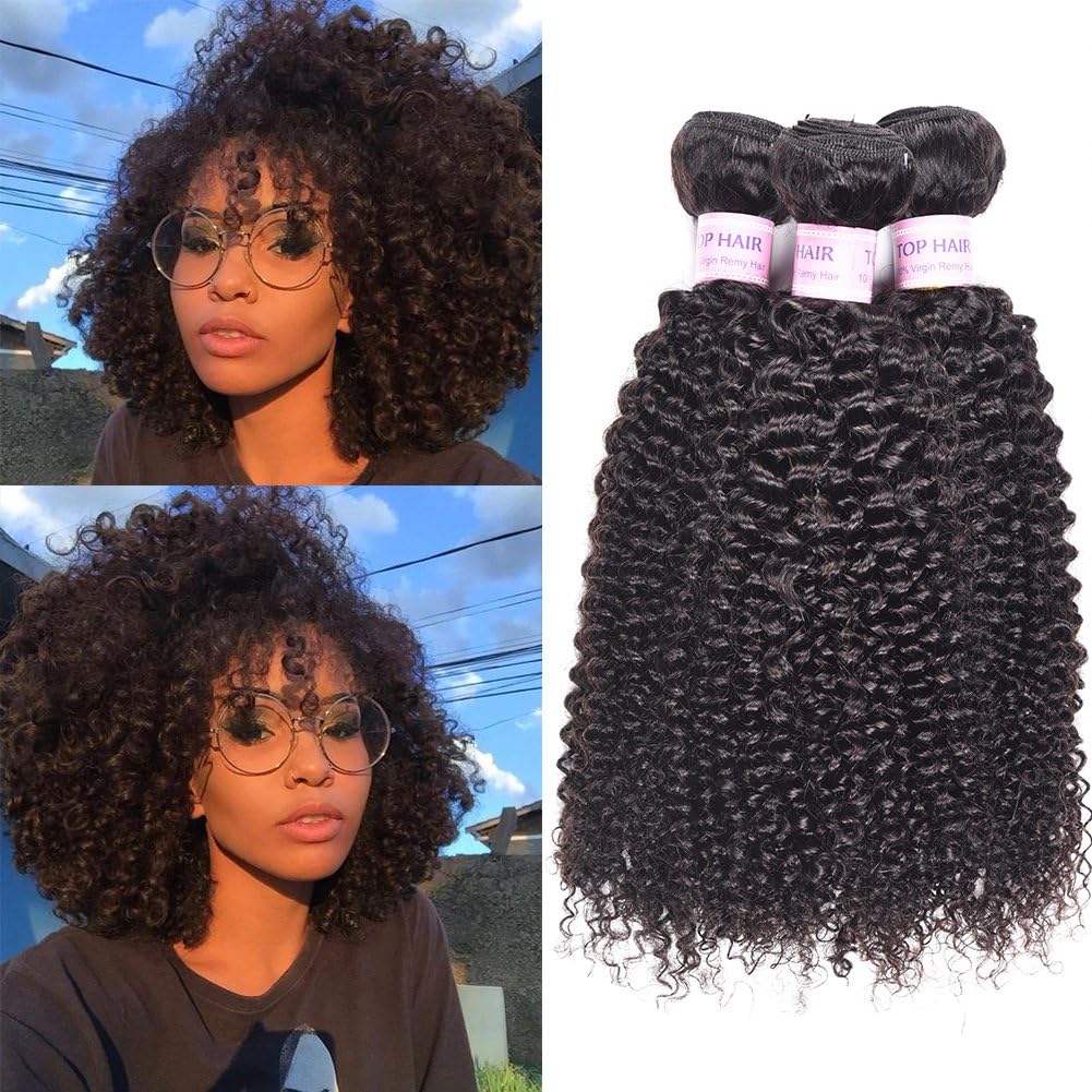 Aigemei Brazilian Curly Hair Weave 3 Bundles Virgin Kinky Curly Human Hair Weave 8A 100% Unprocessed Hair Weft Extensions Natural Black Color(8 8 8 Inch)