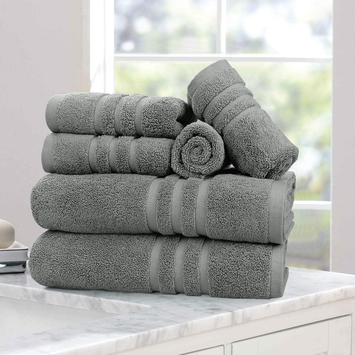 Josmon Towel Sets, 100% Cotton Bath Towels Set 6 Pieces for Bathroom, Luxury Highly Absorbent Hotel Spa Gym 2 Bath Towels 2 Hand Towels 2 Washcloths, Grey: Kitchen & Dining