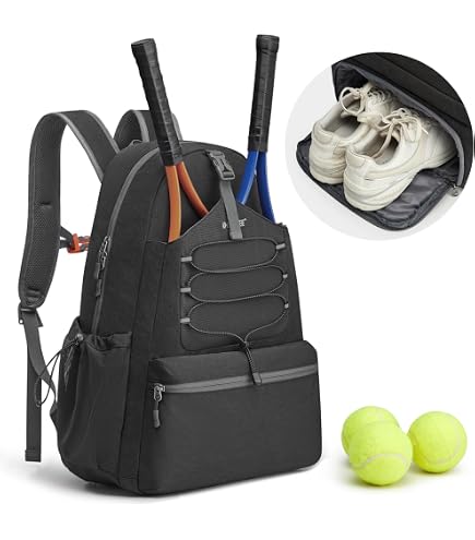 Sac à Dos Tennis Pour 2 Raquettes - Poche Dédiée, Crochet Clôture - Pour Pickleball, Badminton, Squash