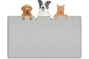 Bartuke Silicone Cat & Dog Food Mat, 24" x 17" Large Pet Feeding Mat for Cats and Dogs Bowl, Pet Placemat for Food and Water with Raised Edge, Waterproof, Leakproof (Grey)