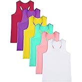 Geyoga 6 Pieces Girls Dance Tank Top Racerback Crop Top Sleeveless Dance Outfit for Ballet Hip hop Athletic wear(11-12 Years,Bright Colors)
