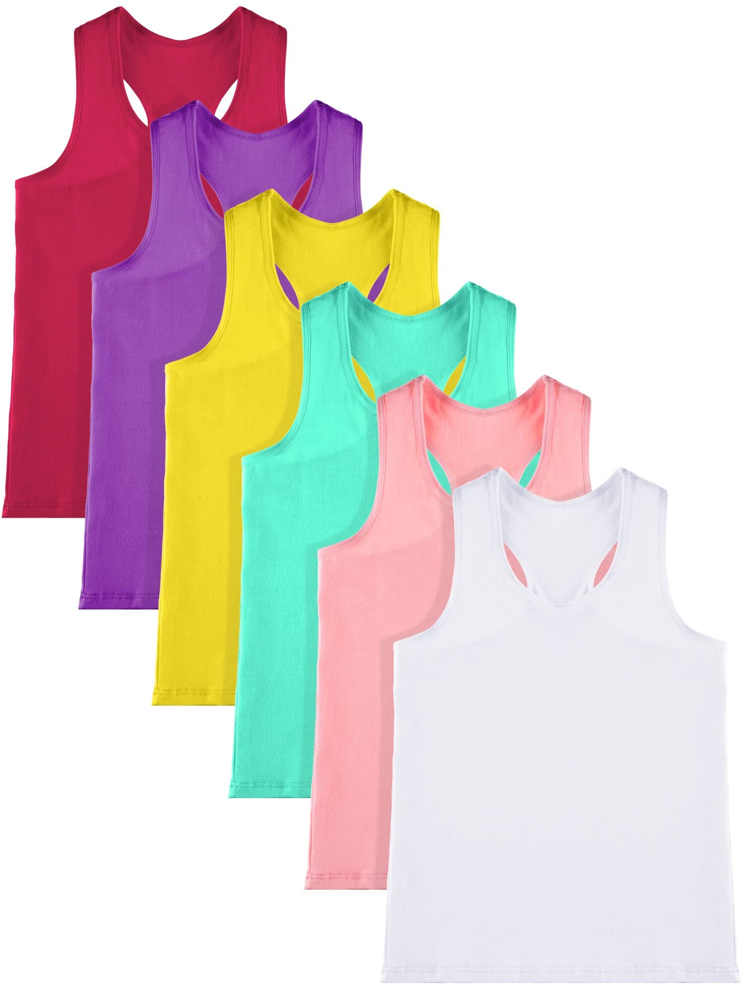 Photo 1 of 6 Pieces Girls Tank Top Sleeveless Racer Back Top Camisole Cami Undershirts(Bright Colors,7-8 Years)