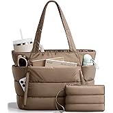Bagstellar Puffer Tote Bag for Women, Lightweight Puffy Work Handbag Teacher Nurse Quilted Shoulder Bag for School Travel Gym | Cloud Bag w/ Zipper, Daily College Bags, 15.6" Computer Bag, Clinical Nursing Bag, 40 OZ Tumbler Holder, Ideal Gift for Women
