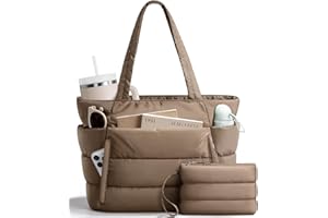 BAGSTELLAR Puffer Tote Bag for Women, Lightweight Puffy Work Handbag Teacher Nurse Quilted Shoulder Bag for School Travel Gym