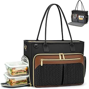 RAINSMORE Teacher Tote Bag for Women 15.6 Inch Laptop Bag for Women with Insulated Lunch Compartment for Office College