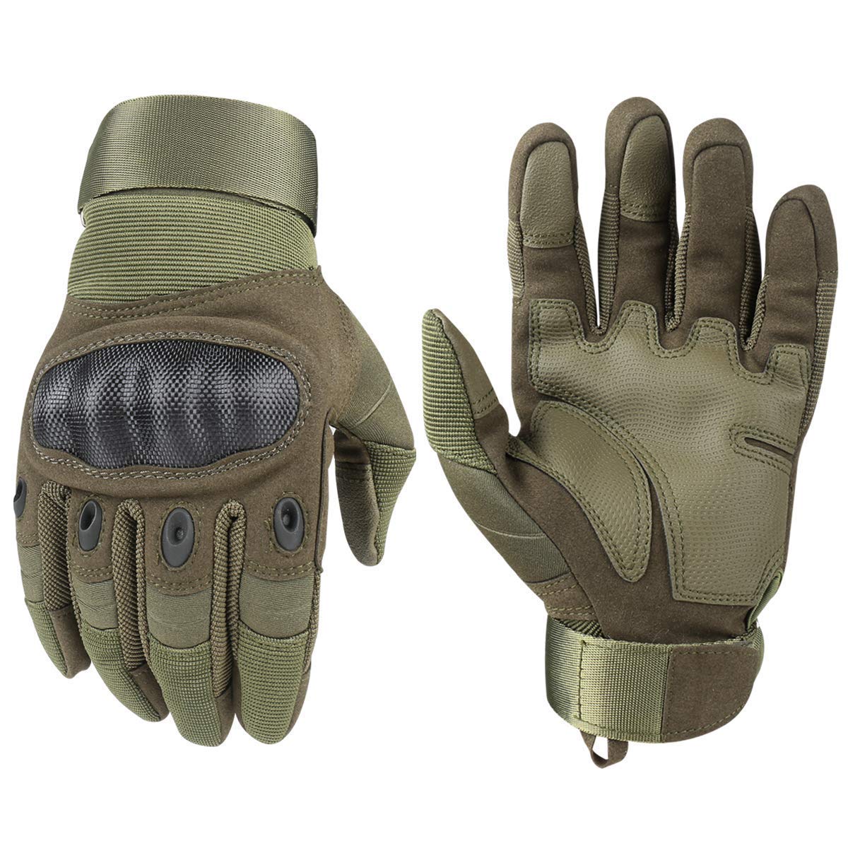 Nioslier Outdoor Joint Protection Gloves, Hard Knuckle Full Finger Touch Screen Gloves for Men & Women Cycling Motorcycle Hiking Camping Training (Army Green, XL)