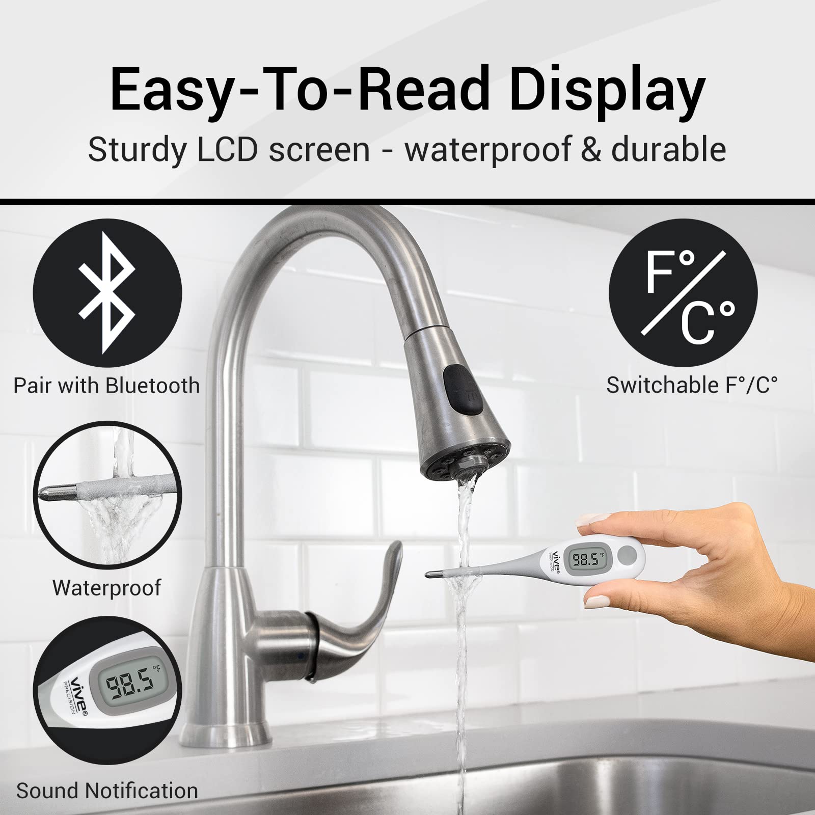 Vive Precision Smart Oral Thermometer - Approved Medical Grade Body Temperature Reader for Adults, Babies - Digital Fever Monitor with App for Home Use, Under The Tongue, Armpit & Rectal