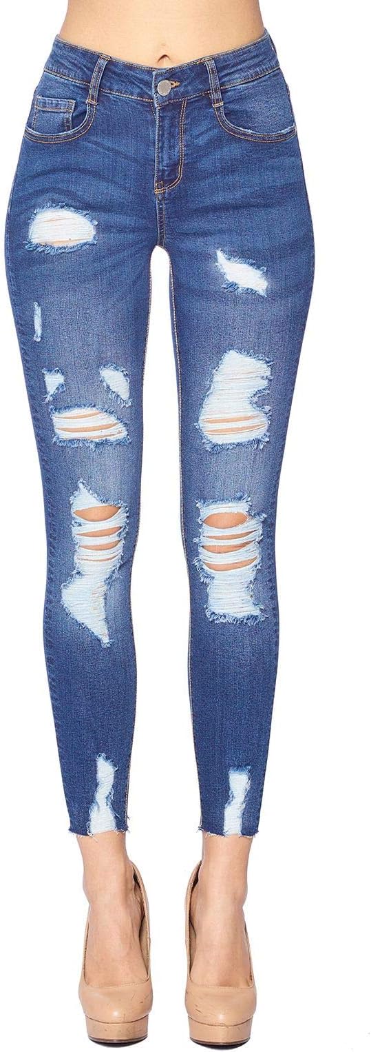 BLUE AGE Women's Ripped and Destroyed Skinny Jeans (JP1073A_MD_9)