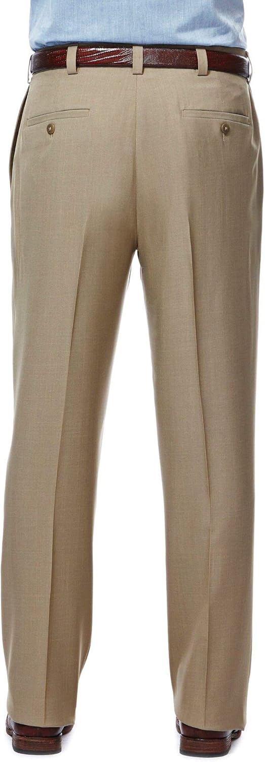 Haggar Men's eCLo Stria Expandable-Waist Plain-Front Dress Pant at  Men’s Clothing store: Mens Dress Pants Flat Front