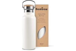 Bambaw Insulated Water Bottle 16 oz, White Water Bottle BPA Free, Stainless Steel Water Bottle, Travel Water Bottle with Handle, Metal Water Bottle Stainless Steel – Polar White