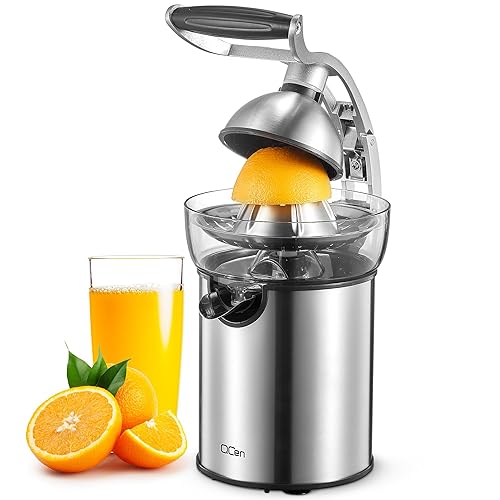 QCen Electric Citrus Juicer Squeezer, Electric Juicer for Orange, Lemon and  Limes with Rubber Handle and Two Size Cones, Anti-Drip Spout, Easy to