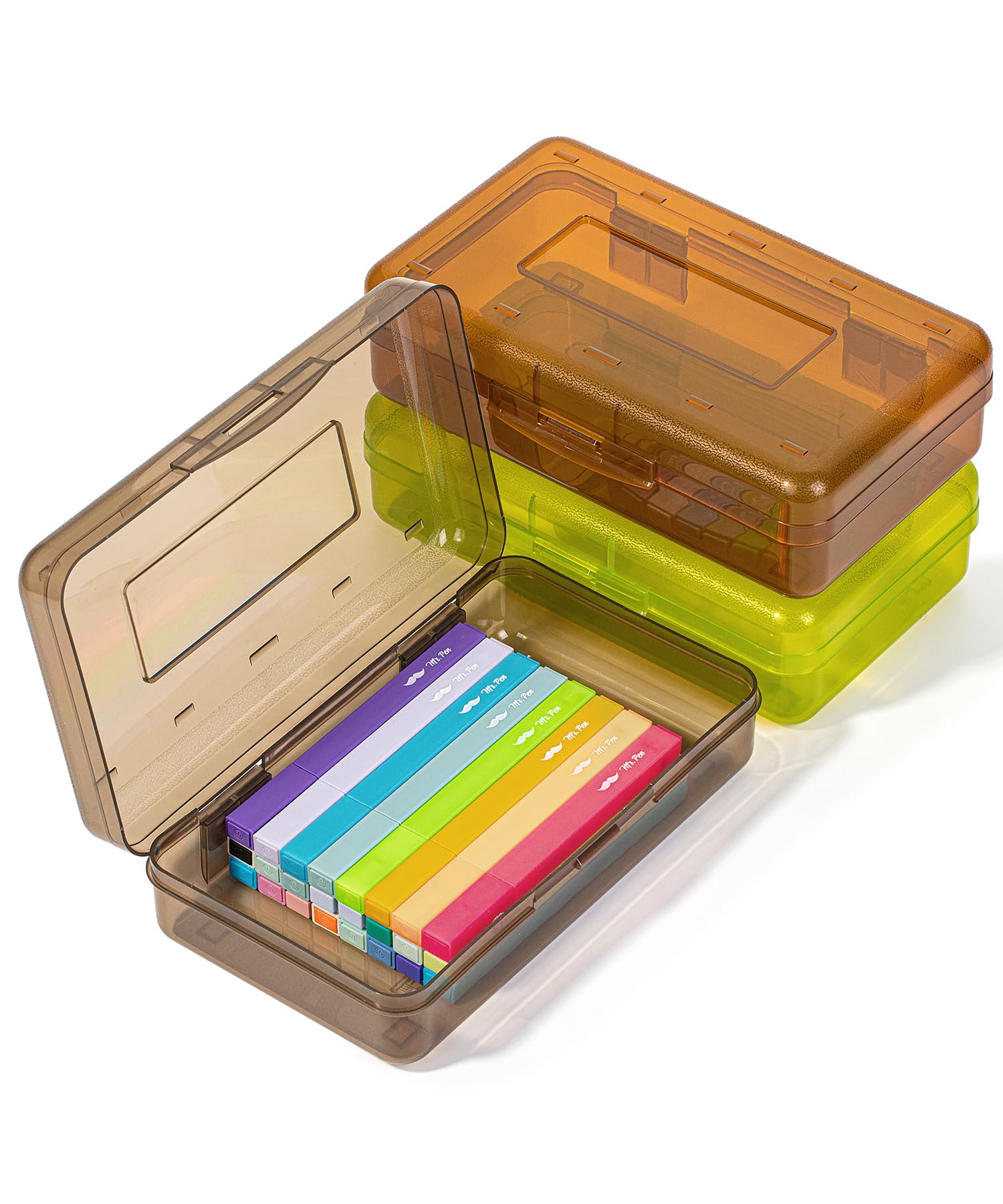 Photo 1 of Mr. Pen- Clear Pencil Boxes, 3 Pack, Earthy Color, Snap-Tight Lid, Plastic Pencil Box Organizer, 7.9"x4.5"x2.4"