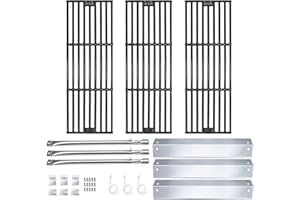 Hisencn Replacement Parts for Chargriller 3001, 3008, 3030, 4000, 5050, 5252 Gas Grill, Burner Tube, Heat Plate, Porcelain Cast Iron Cooking Grates, Ignitor for Chargriller 3 Burner Gas Grill