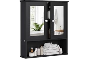 Meilocar Bathroom Wall Cabinet with Mirror, Bathroom Mirror Cabinet Wall Mounted, Over Toilet Medicine Cabinets with Adjustable Shelf, Large Capacity, Black