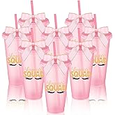 8 Pcs Pink Sleepover Party Supplies for Girls Slumber Party Cup Birthday Squad Cup with Lid Straw and Twist Bow 24 oz Plastic Coffee Tumbler Travel Mug for Spa Pajama Birthday Favor Stuff Teen Girl