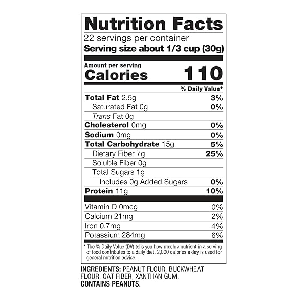 PBFIT PEANUT FLOUR BAKING BLEND – GLUTEN FREE & NON GMO – 11G PROTEIN PER SERVING 10% DV – 80% LESS FAT THAN ALMOND FLOUR – 1 TO 1 SWAP FOR WHITE FLOUR – LIGHT PEANUT FLAVOR – 25% DV FIBER – 24 OZ