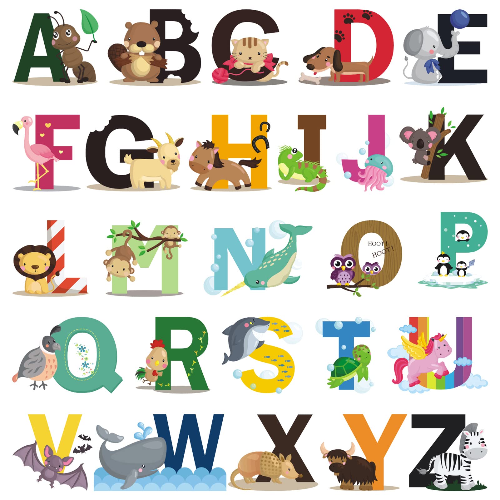 Opopark Animal Alphabet ABC Wall Stickers for Children Peel and Stick Kids Wall Decals Removable Wall Stickers for Kids Girls Boys Nursery Bedroom Living Room