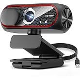 Shcngqio 1080P HD Webcam with Microphone, Noise Cancellation, Privacy Cover, Wide-Angle Lens, Auto Light Correction, Plug &amp; Play USB Webcam for Laptop, Desktop, PC, Mac, Zoom, Skype, Streaming (Red)