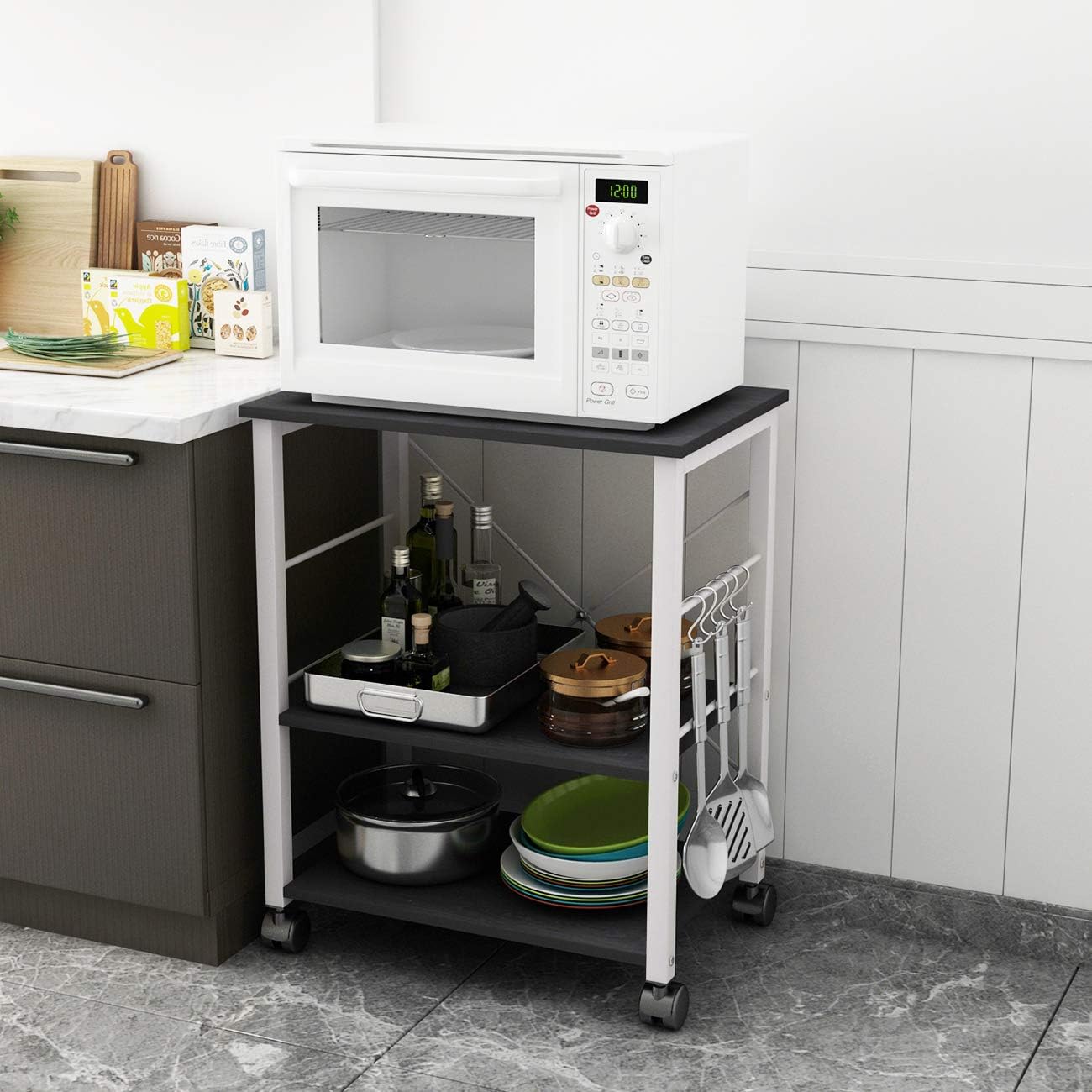 SDHYL Microwave Oven Rack Storage Shelf Kitchen Baker's Rack Storage Cart for Kitchen, Black, S7-WK-W4-BK-US: Kitchen & Dining