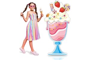 5 Feet Large Ice Cream Cardboard Cutout Stand Up Life Size Milkshake Candy Land Party Decoration Photo Props Backdrop for Sum