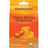 Wedderspoon Organic Manuka Honey Drops, Honey &amp; Echinacea, 20 Count | USDA Organic, Genuine New Zealand Honey, Natural Remedy for Dry Throat