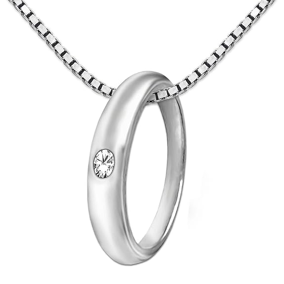 CLEVER SCHMUCK Set Silberner Taufring schlicht mit Zirkonia weiß und Kette Venezia 36 cm Sterling Silber 925