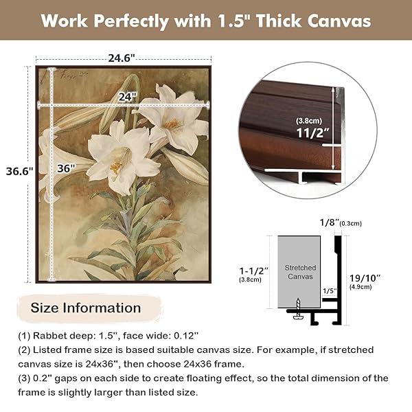 FOLKOR FLOATER FRAME FOR 20X24 CANVAS PAINTINGS, DIY METAL FLOATING FRAME WITH 1.5” DEEP FOR ARTISTS DESIGNERS LANDSCAPE PORTRAIT ARTWORK, MODERN HOME OFFICE WALL DECOR (WALNUT)