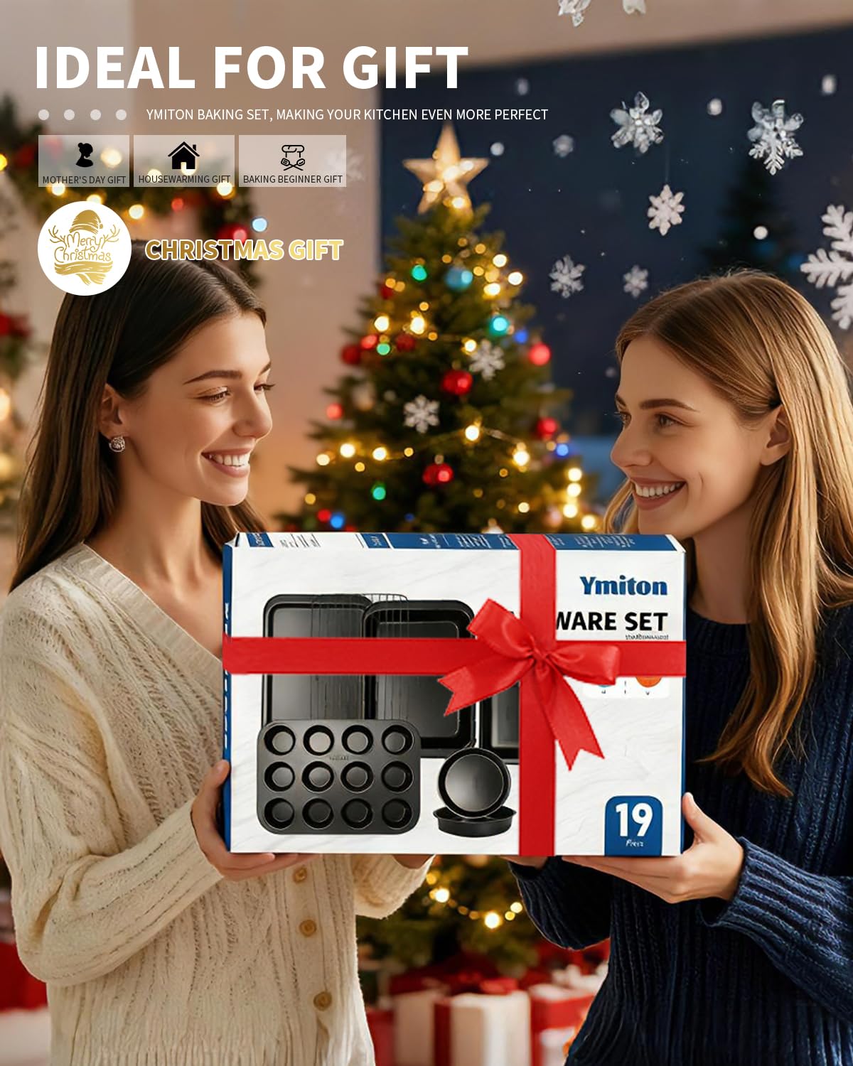 Ymiton Nonstick Baking Pans Set, 19 PCS Stackable Bakeware Sets, Oven Pan Set Includes Baking Tray, Cookie Sheet, Cake Pans, Loaf Pan, Muffin Pan, Silicone Cups