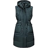 RISISSIDA Puffer Vest Women Mid-Length Puffy Quilted Hooded Sleeveless Loose Jacket, Zipper and Button Closure