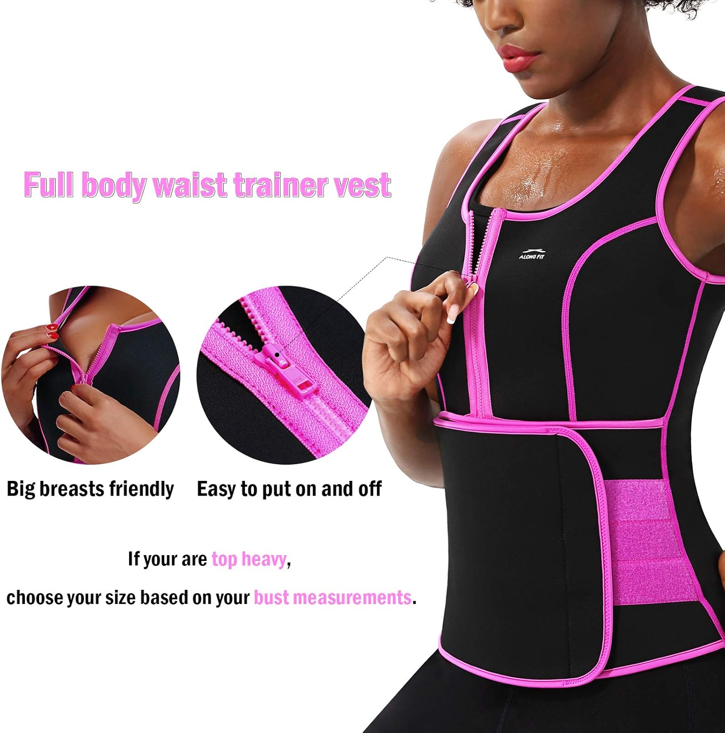 ALONG FIT Sweat Sauna Vest for Women Waist Trainer Corset Fitness Plus Size Neoprene Body Shaper : Clothing