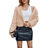 FIOPHY Womens Faux Fur Cropped Coats Fuzzy Winter Jacket Long Sleeve Open Front Cardigan Top Fluffy Warm Outwear with Pockets