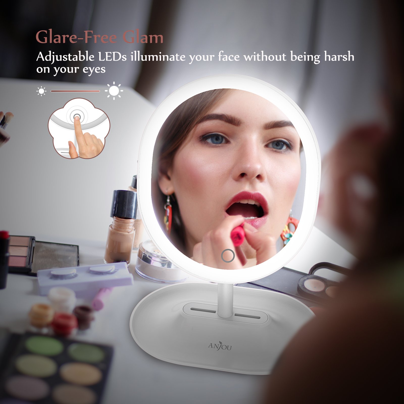 Makeup Mirror Rechargeable LED Lighted with 1X / 5 X Magnification