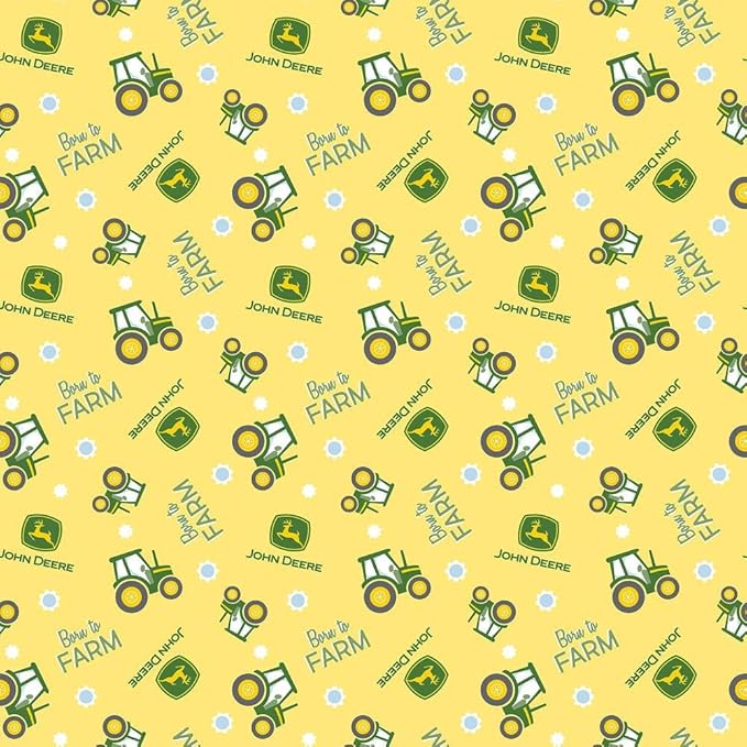 Amazon Com John Deere Born To Farm Toss In Yellow 100 Cotton Fabric By The Yard Arts Crafts Sewing