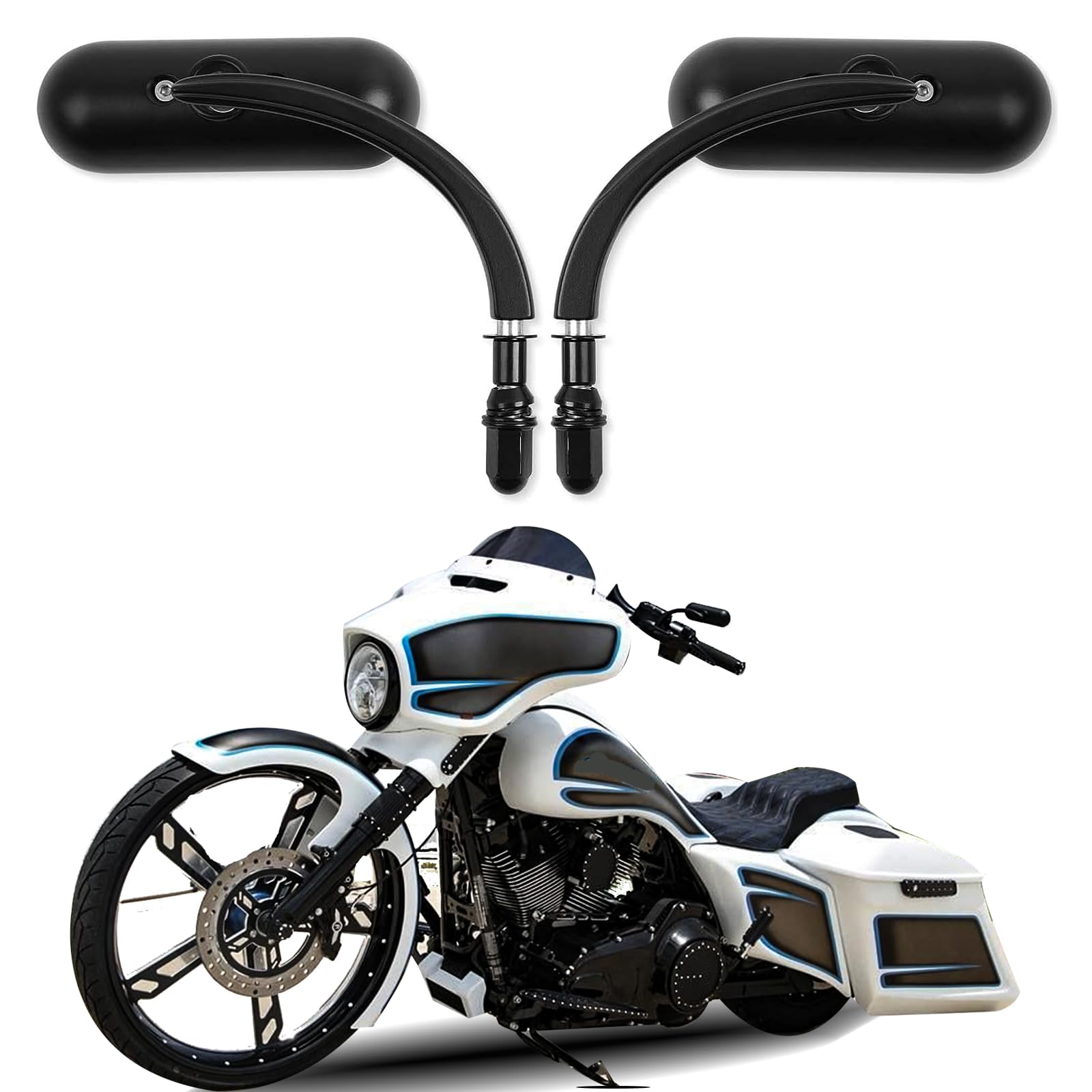 Photo 1 of DREAMIZER Black Motorcycle Universal Oval Rear View Side Mirrors Compatible for Harley Street Bike Scooter Chopper Cruiser Sportster Dyna Softail Dirt Bike