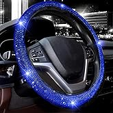 Valleycomfy Steering Wheel Cover for Women Men Bling Bling Crystal Diamond Sparkling Car SUV Wheel Protector Universal Fit 15 Inch (Black with Blue Diamond,Standard Size(14" 1/2-15" 1/4))