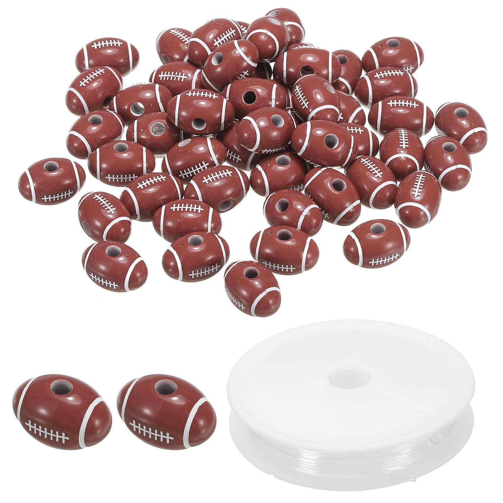 PATIKIL 12mm Acrylic Rugby Beads Bulk, 40 Pack Sports Ball Beads Round Sports Spacer Beads with 4.4 Yard Elastic Rope for DIY Crafts Bracelet Necklace Making, Maroon Red