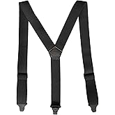 MELOTOUGH Airport Friendly Suspenders,NO buzz Plastic Clip 1.5 inch Fully Elastic Braces with Leather Patch