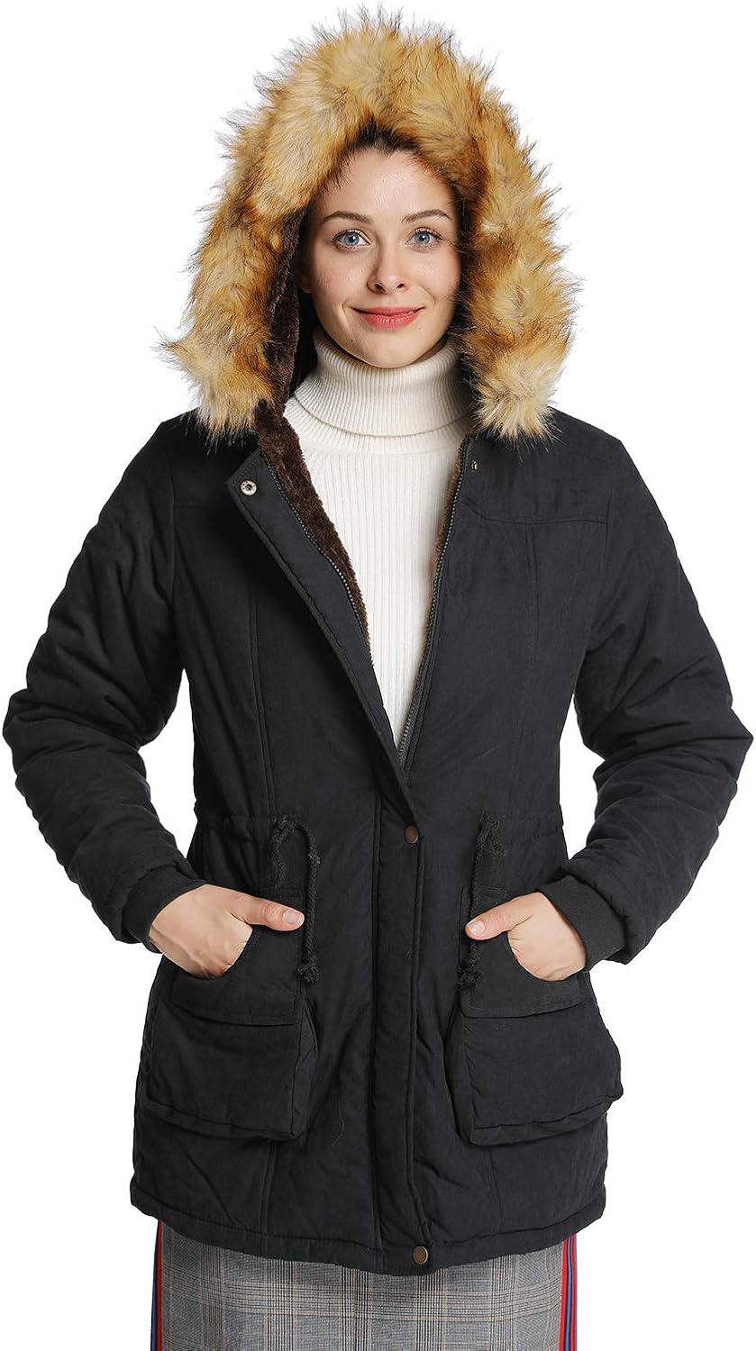 Outdooyows Damen Winterjacke Lang Warm Gefuttert Wintermantel Parka Mit Fellkapuze Mantel Bekleidung Suenaacampo Com