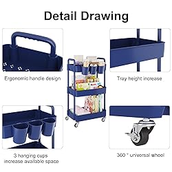UDEAR 3-Tier Rolling Utility Cart with 12 Category