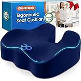BlissTrends Seat Cushion,Thick Memory Foam Cushions for Office Chair, Car Seat, Airplane, Relieving Pressure Tailbone Sciatica Back Pain for Long Sitting Office Workers, Car Drivers 4.7in Thick Blue