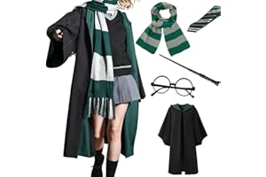 OYYJIG Magician Robe for Adult Teens,Wizard School Costume Wizard wand, scarf, glasses, tie five-piece set for Men Women