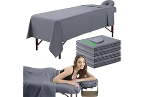 OMUTAVM 3 Piece Massage Table Sheets Set 4 Sets Microfiber Massage Bed Cover Soft Waterproof and Oil Proof Reusable for SPA Beauty Tattoos Includes Table Cover,Fitted Sheet and Face Rest Cover (Gray)