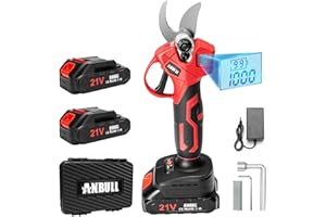 ANBULL Upgraded Electric Pruning Shears, 1.6" Cutting Diameter Cordless Powered Pruner with LCD Display, 500W Powerful Brushless Motor, 2×21V 2000mAh Batteries Electric Pruner for Tree Trimming Garden