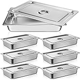 Dandat 6 Pack Full Size Steam Table Pans Deep Hotel Pan with Lid Thick Stainless Steel Restaurant Commercial Trays Steam Food Containers for Chafing Dish Buffet(20.8 x 12.8 x 3.9 Inch)