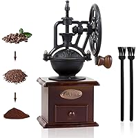Manual Coffee Grinder, Untimaty Vintage Style Wooden Hand Grinder Hand Coffee Grinder Antique Cast Iron Roller Classic…