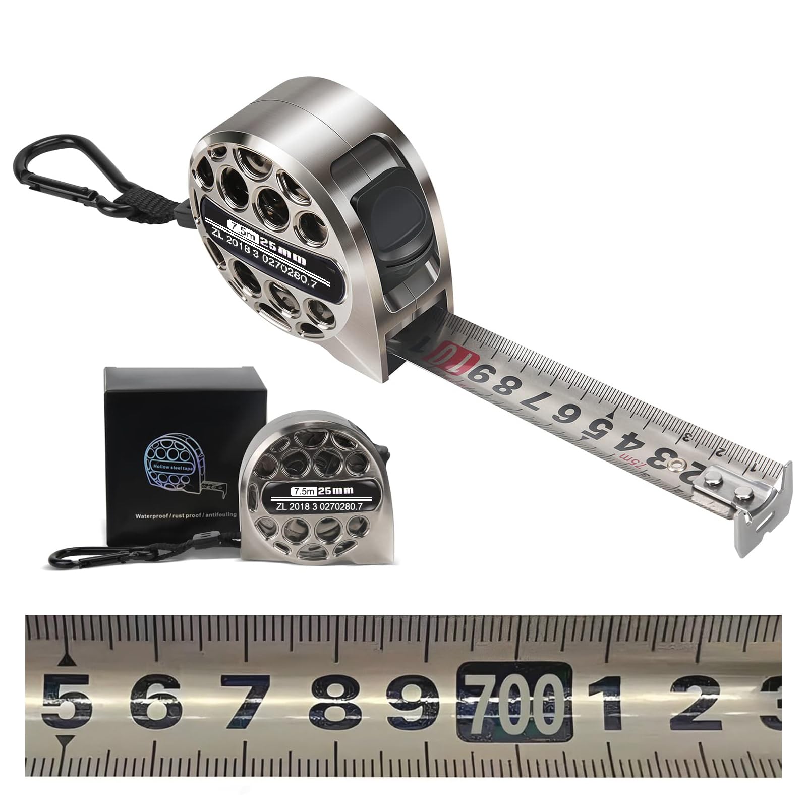 Retractable Measuring Tape 7.5M 25mm, Stainless Steel Metric Tape Measure, Waterproof,Rust-Proof, And Antifouling
