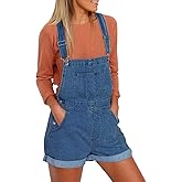 Vetinee Women's Classic Adjustable Straps Cuffed Hem Denim Bib Overalls Shorts
